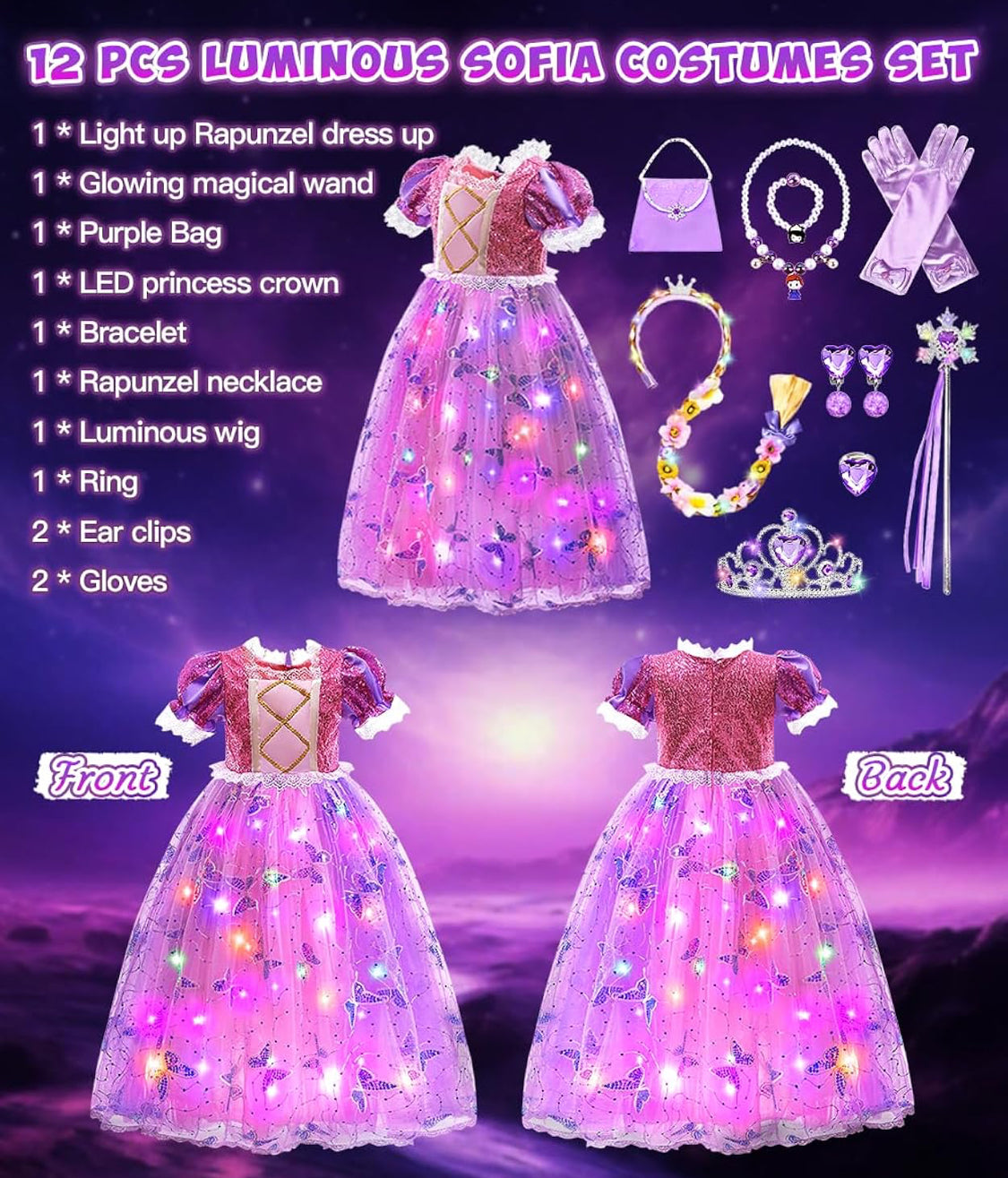 DISFRAZ DE PRINCESA ILUMINADO PARA NIÑAS