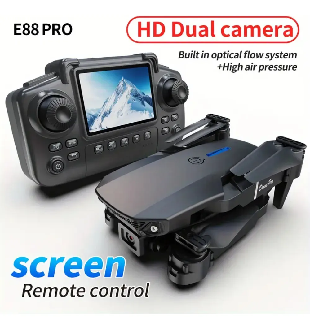 DRONE CON CÁMARA 4K, DUAL PLEGABLE COLOR NEGRO E88 PRO