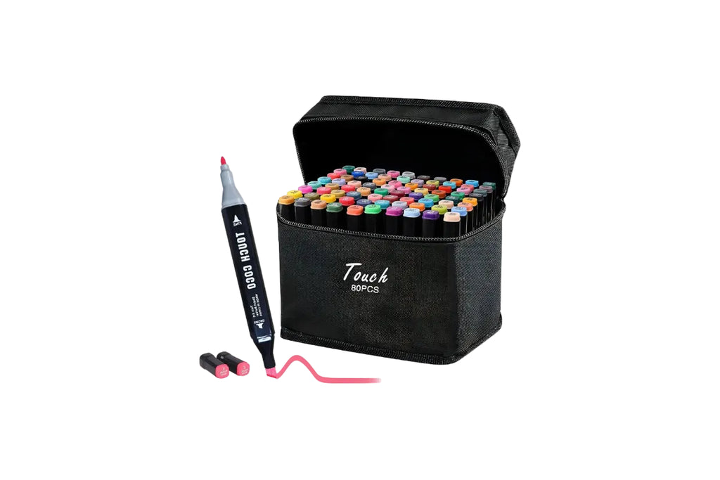 KIT MARCADORES DOBLE PUNTA PLUMONES 80 COLORES ESTUCHE