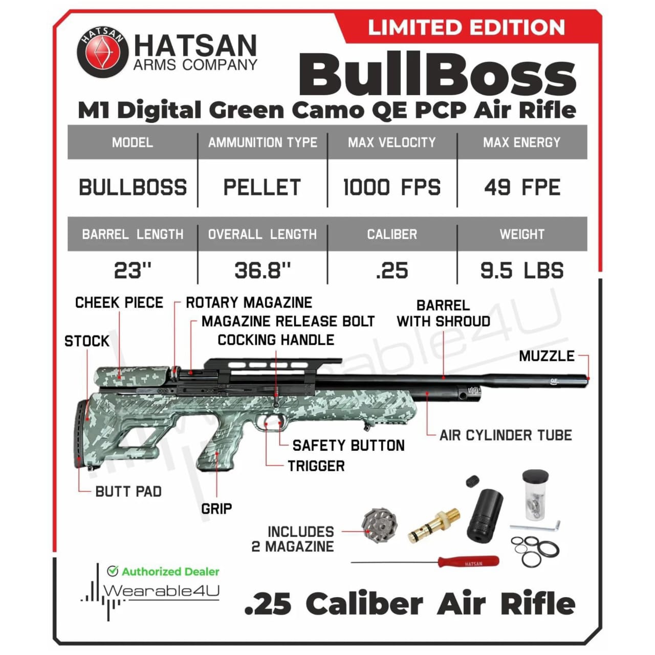 RIFLE PCP HATSAN BULLBOSS QE EDICIÓN LIMITADA MULTI-TIRO 9X