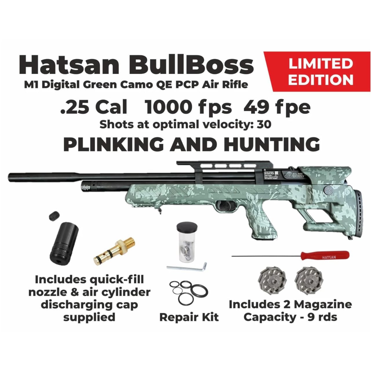 RIFLE PCP HATSAN BULLBOSS QE EDICIÓN LIMITADA MULTI-TIRO 9X