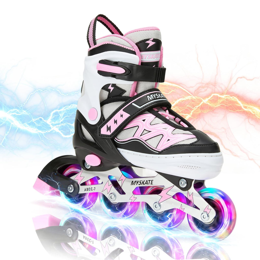 PATINES EN LÍNEA AJUSTABLES CON LUCES INTERMITENTES, PATINES CON RUEDAS LUMINOSAS PARA NIÑOS