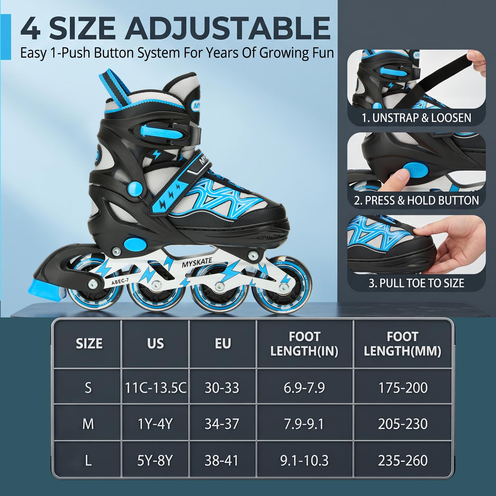 PATINES EN LÍNEA AJUSTABLES CON LUCES INTERMITENTES, PATINES CON RUEDAS LUMINOSAS PARA NIÑOS
