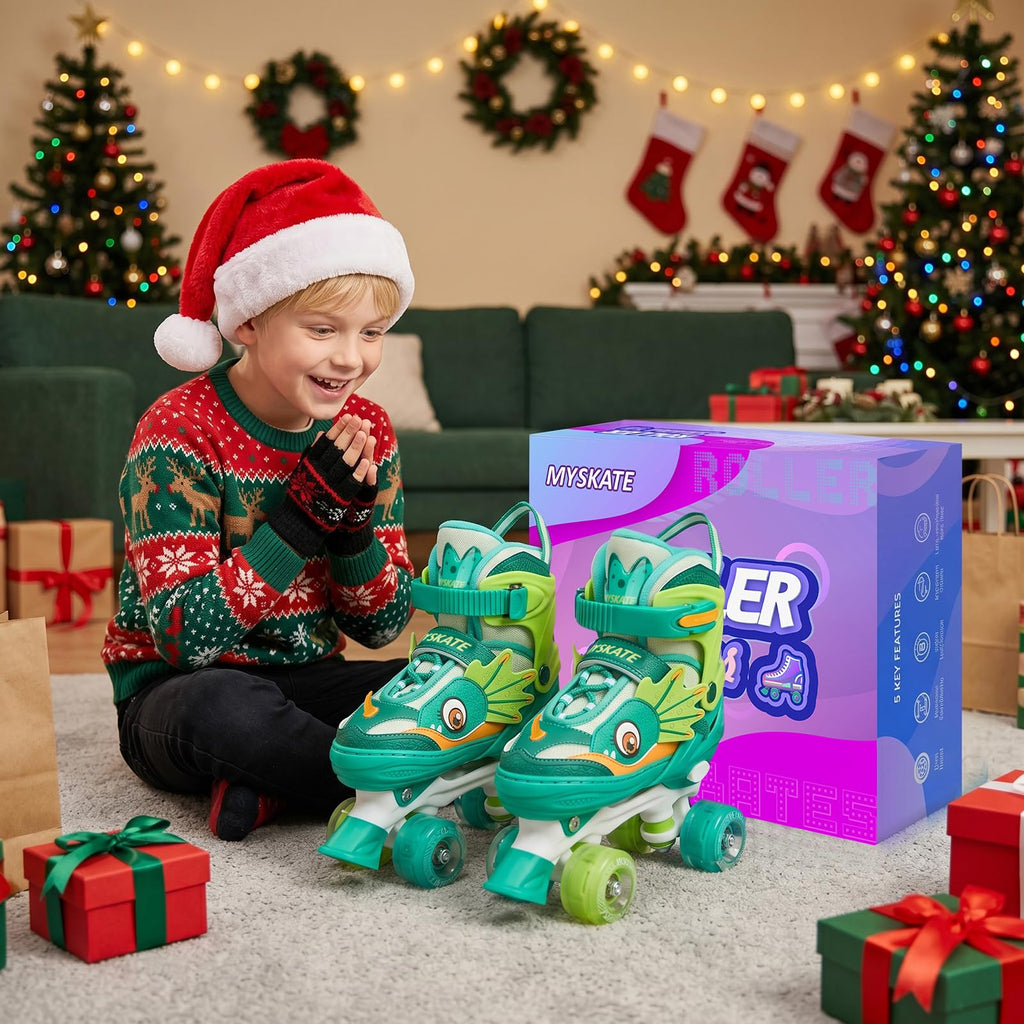 PATINES DE CUATRO RUEDAS CON DISEÑO DE DINOSAURIO Y RUEDAS LUMINOSAS PARA NIÑOS Y NIÑAS.