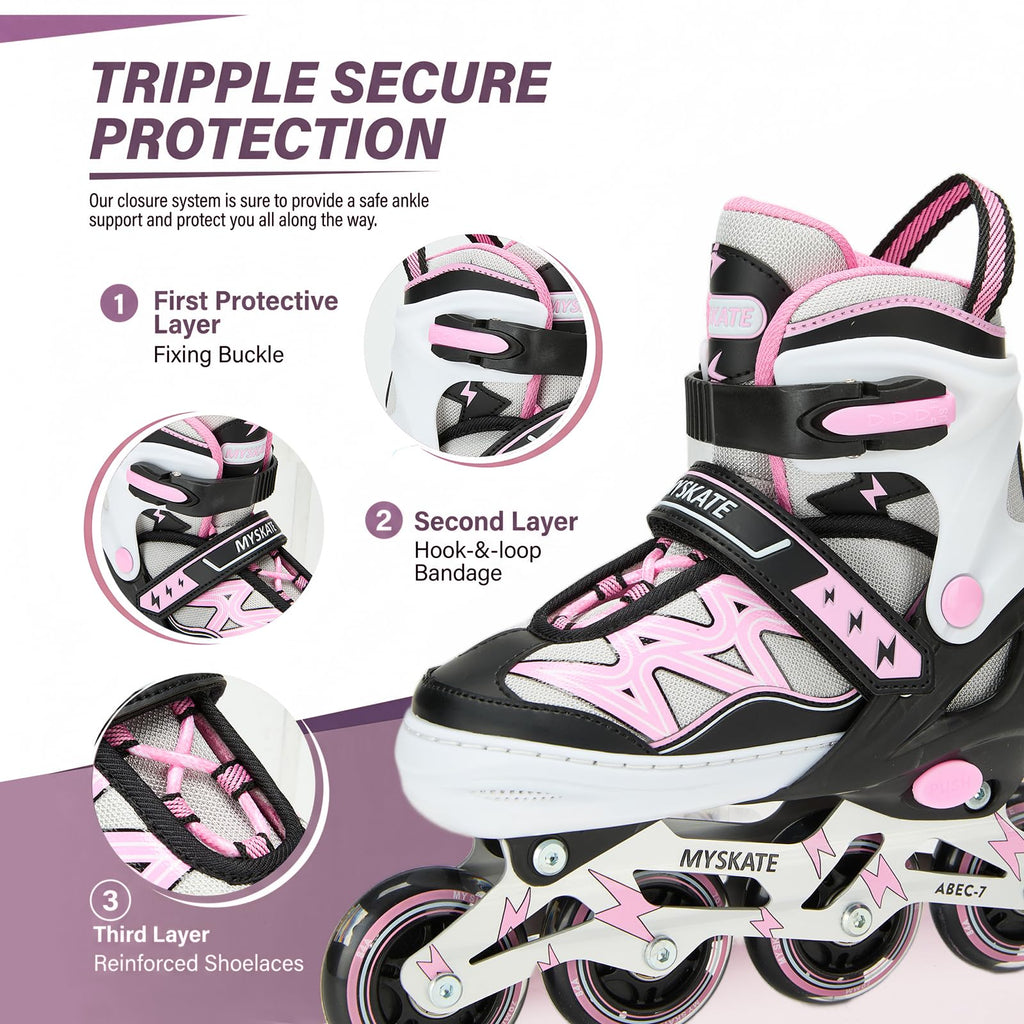 PATINES EN LÍNEA AJUSTABLES CON LUCES INTERMITENTES, PATINES CON RUEDAS LUMINOSAS PARA NIÑOS