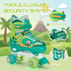 PATINES DE CUATRO RUEDAS CON DISEÑO DE DINOSAURIO Y RUEDAS LUMINOSAS PARA NIÑOS Y NIÑAS.