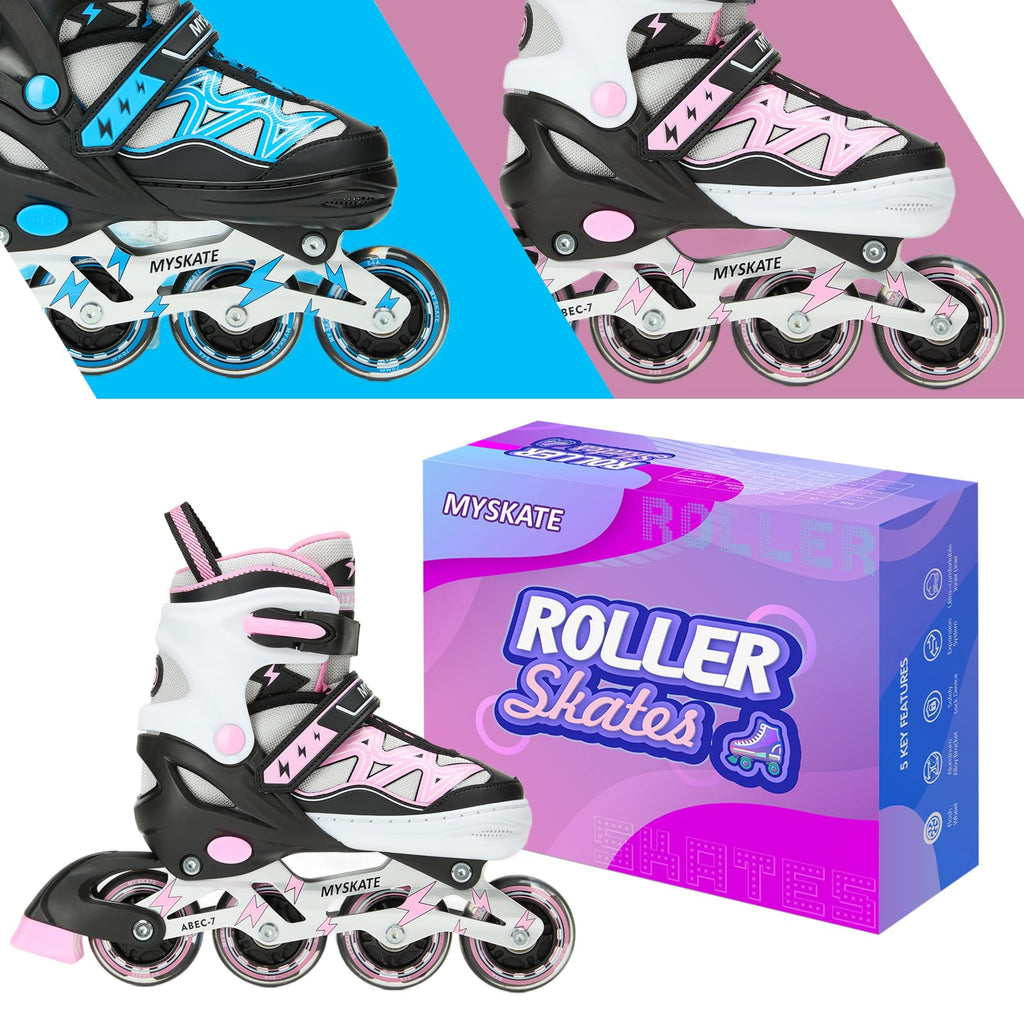 PATINES EN LÍNEA AJUSTABLES CON LUCES INTERMITENTES, PATINES CON RUEDAS LUMINOSAS PARA NIÑOS