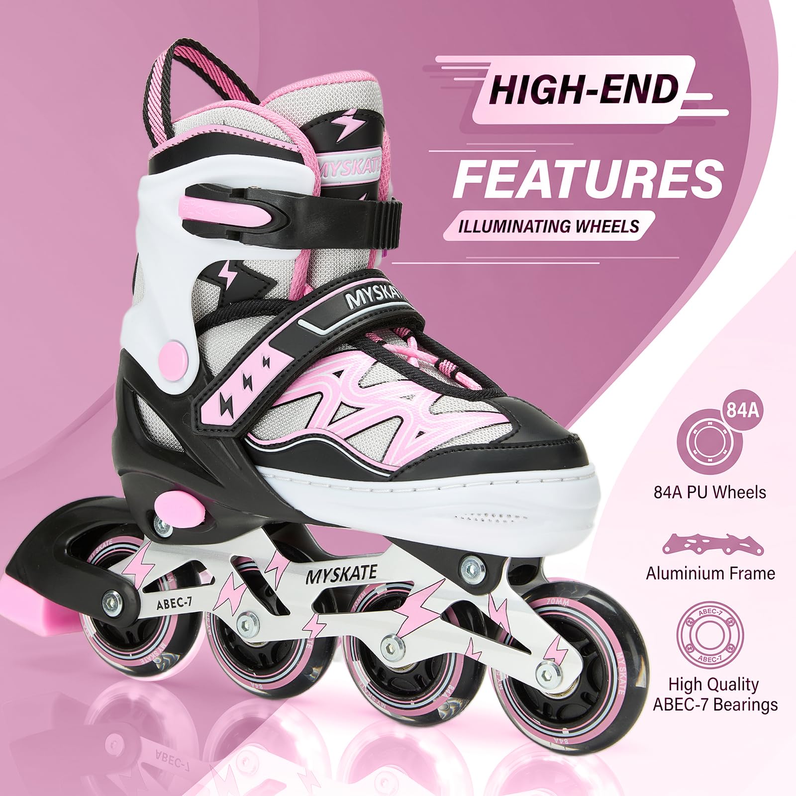 PATINES EN LÍNEA AJUSTABLES CON LUCES INTERMITENTES, PATINES CON RUEDAS LUMINOSAS PARA NIÑOS