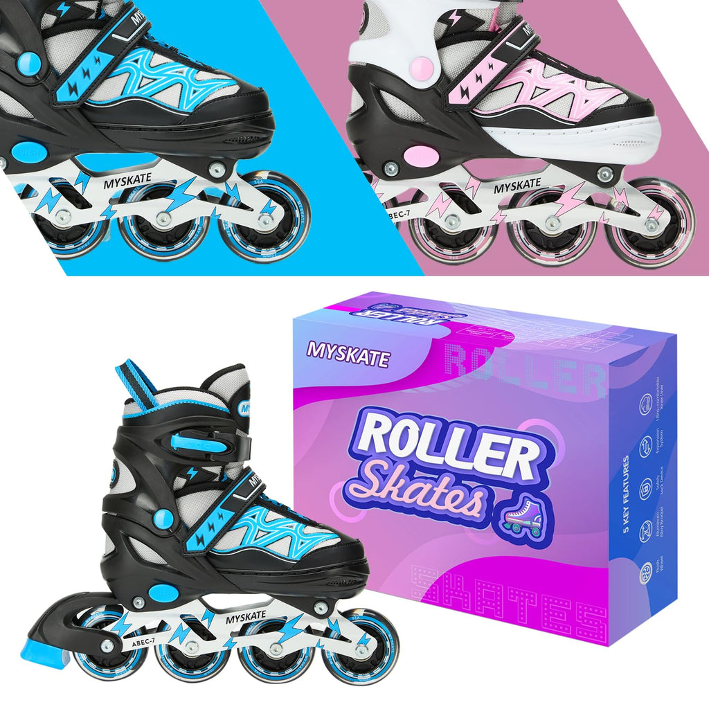 PATINES EN LÍNEA AJUSTABLES CON LUCES INTERMITENTES, PATINES CON RUEDAS LUMINOSAS PARA NIÑOS