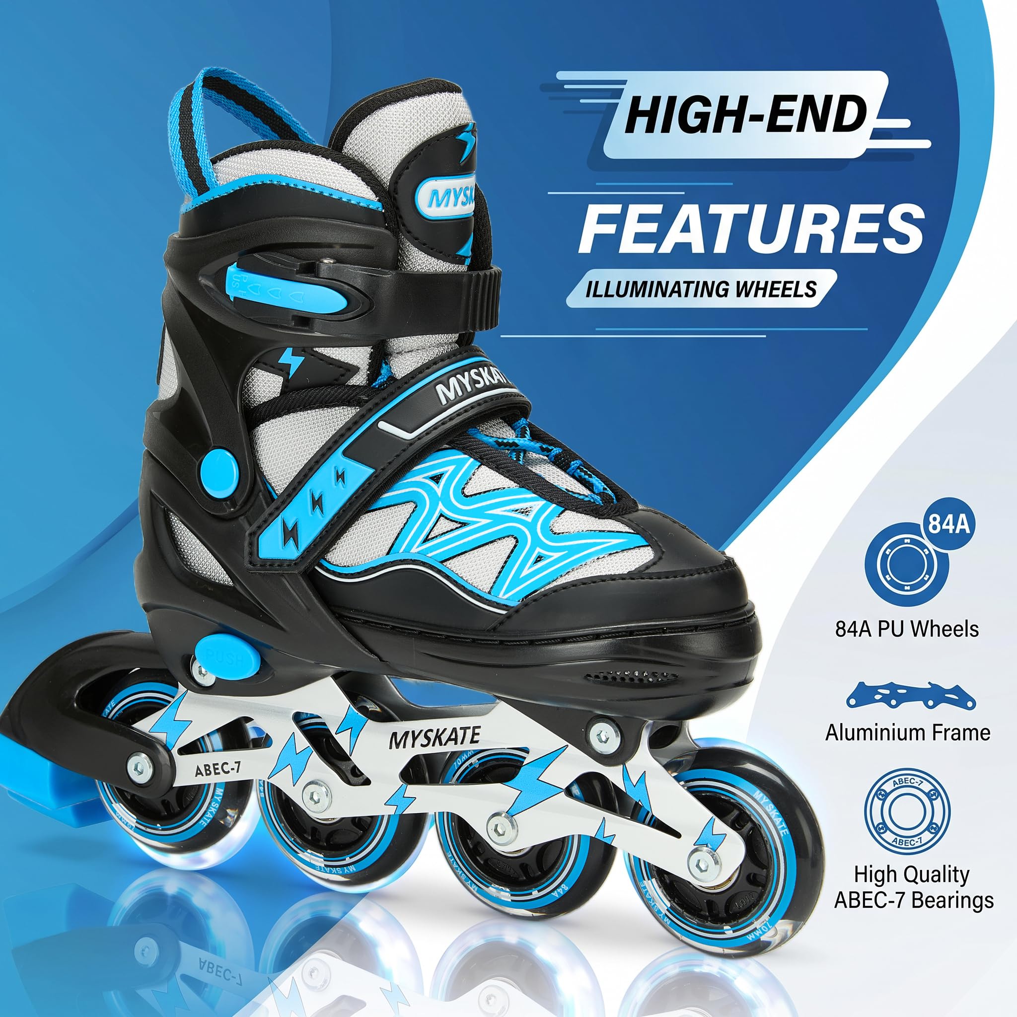 PATINES EN LÍNEA AJUSTABLES CON LUCES INTERMITENTES, PATINES CON RUEDAS LUMINOSAS PARA NIÑOS