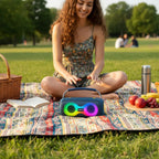 PARLANTE PORTÁTIL KP-812 BLUETOOTH DOBLE BOCINA LUCES RGB