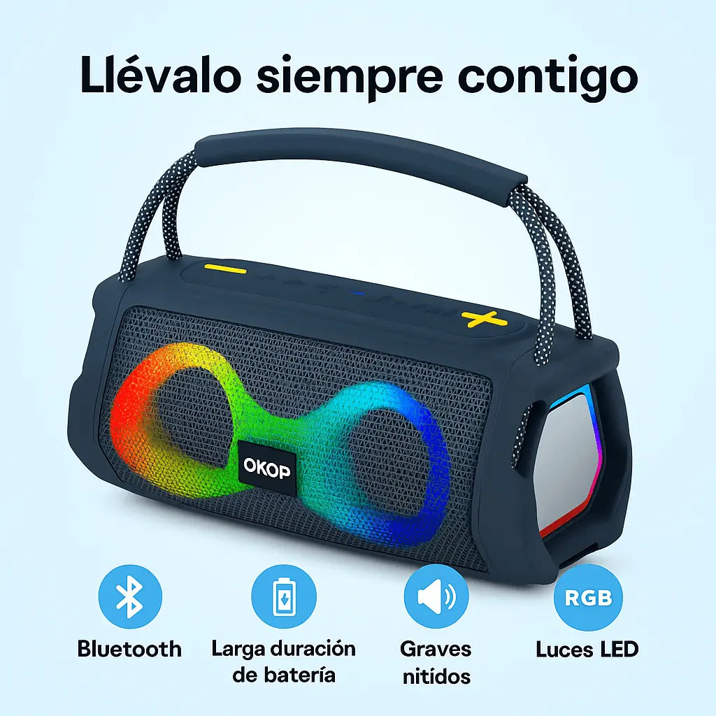 PARLANTE PORTÁTIL KP-812 BLUETOOTH DOBLE BOCINA LUCES RGB