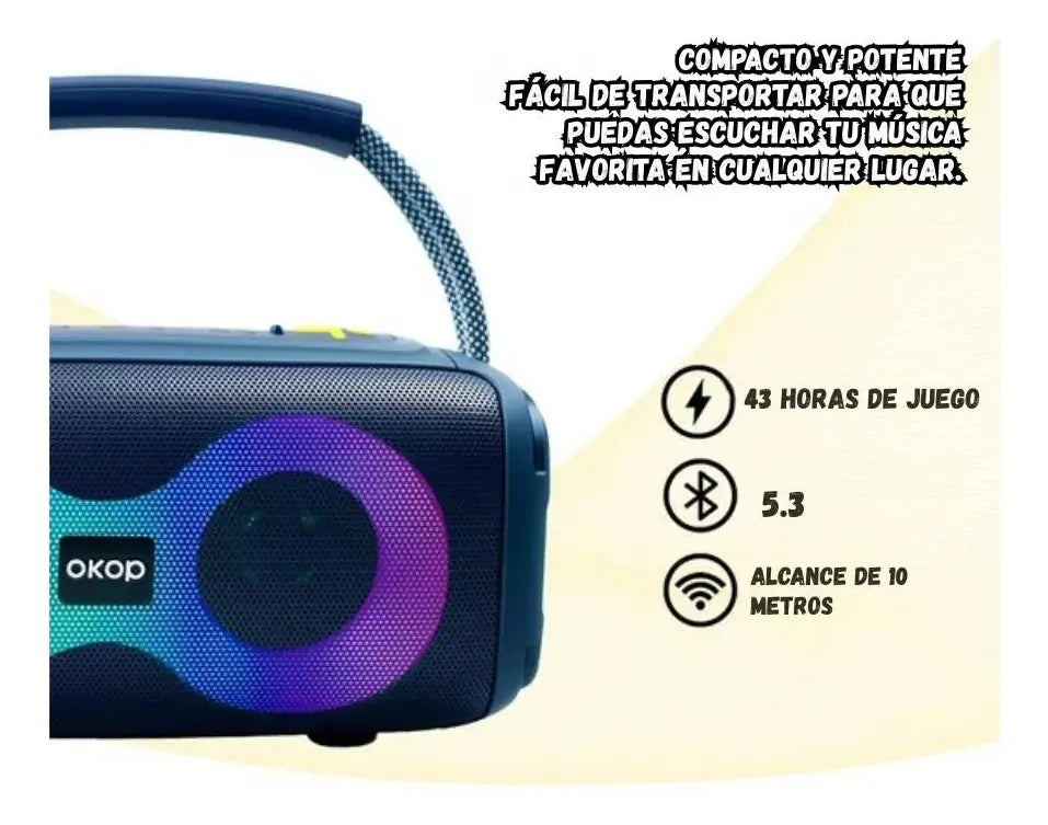 PARLANTE PORTÁTIL KP-812 BLUETOOTH DOBLE BOCINA LUCES RGB