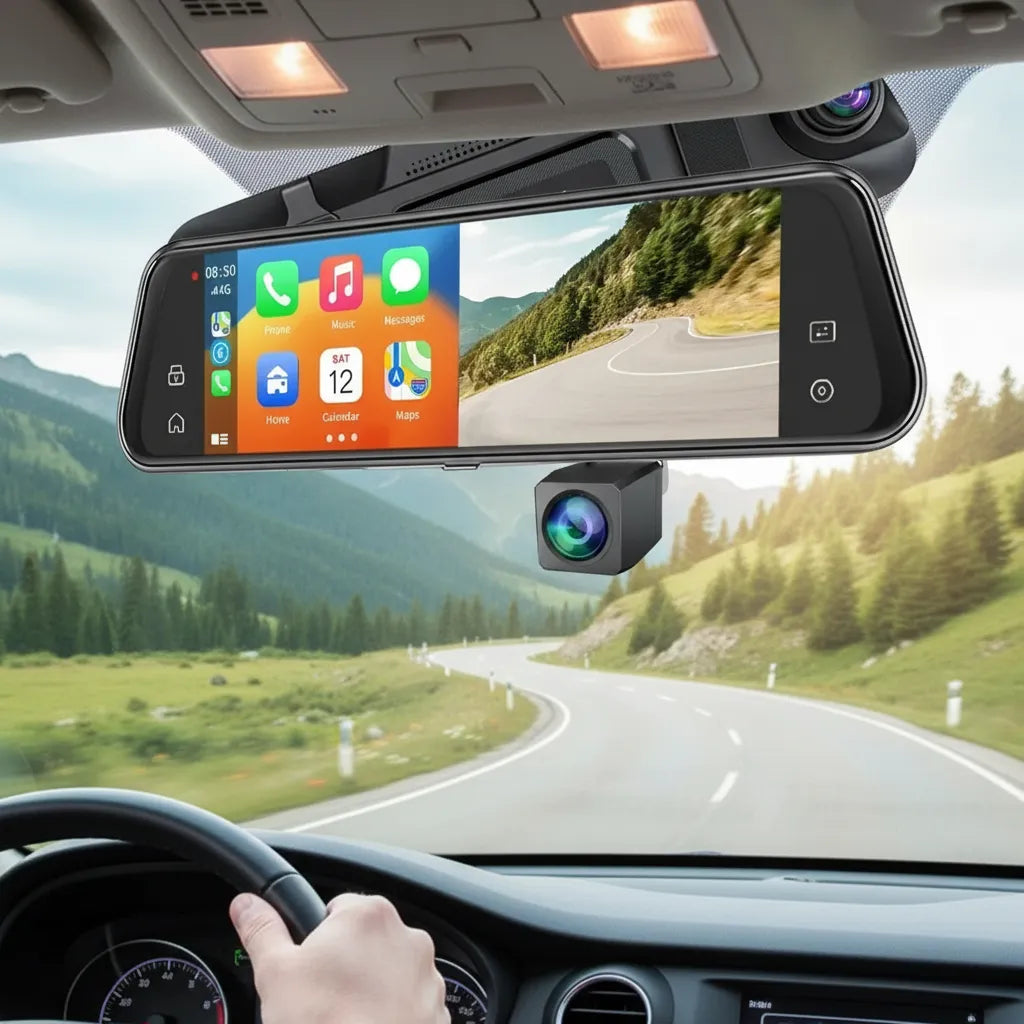 ESPEJO RETROVISOR 4K DOBLE CÁMARA CARPLAY ANDROID AUTO