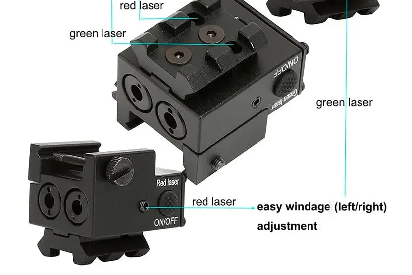 LÁSER DOBLE ROJO Y VERDE PARA RIFLES Y PISTOLAS RIEL 20mm